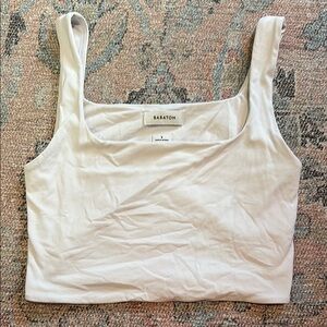 Babaton White Fitted Crop Tank Top